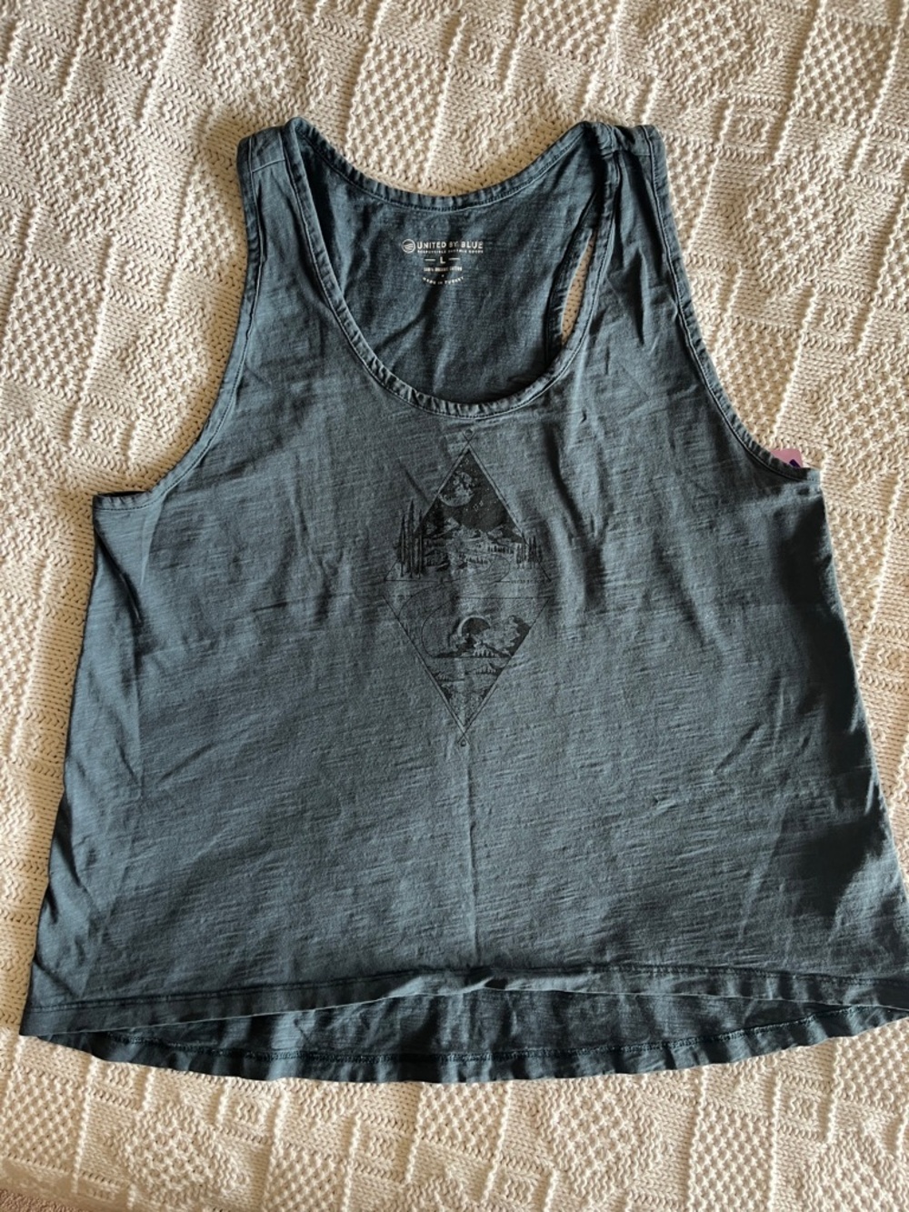 United By Blue Racerback Tank Top with Mountain Graphic 100% Organic Cotton Sz L